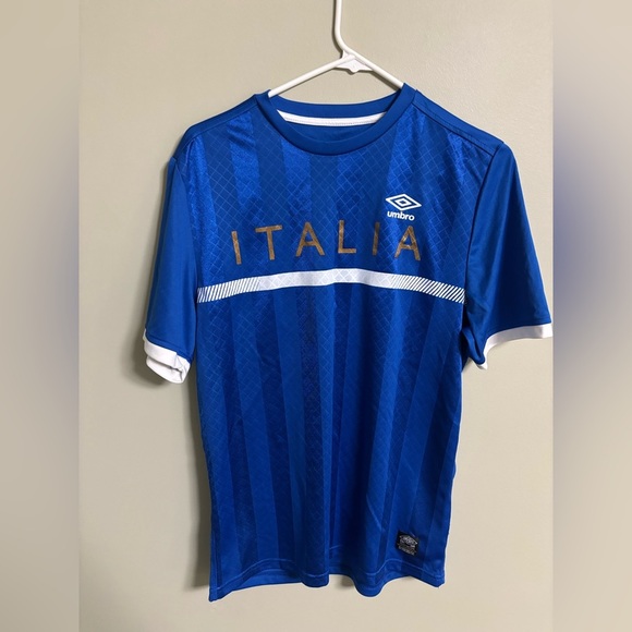 UMBRO Italia Men’s Crew Neck Striped Jersey T-Shirt Size Small Blue Italy - Picture 1 of 6